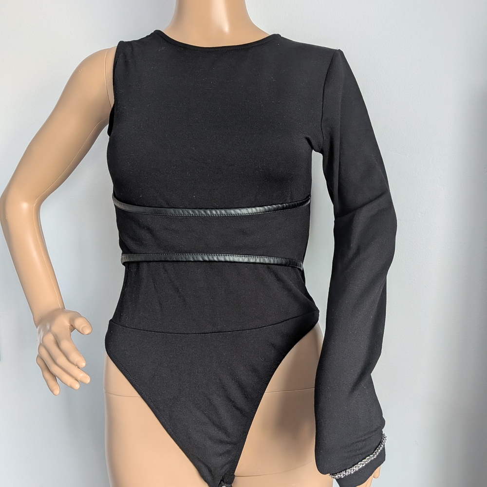Maniere De Voir Black Asymmetrical Bodysuit - Picture 10 of 10